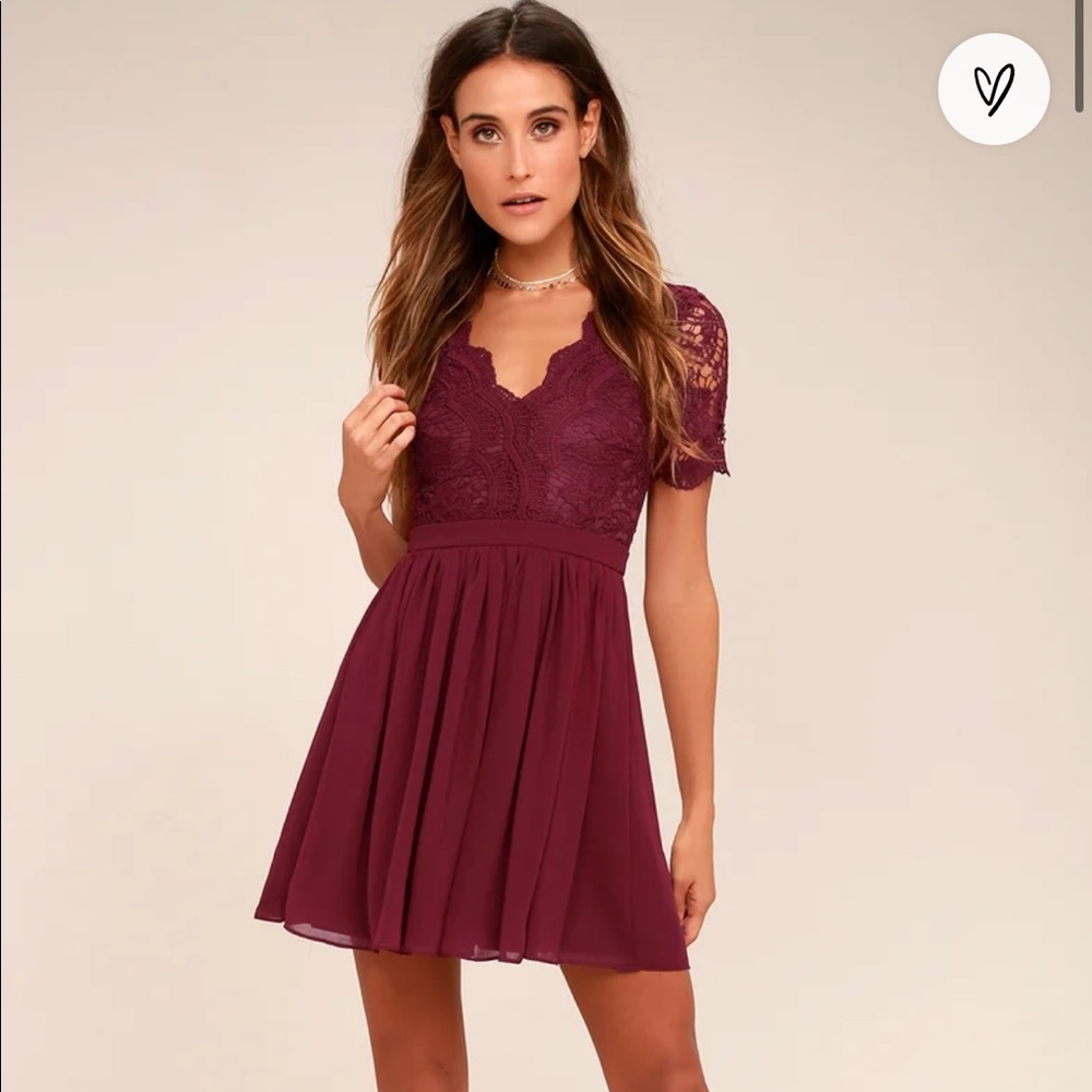Angel in Disguise Burgundy Lace Skater Dress